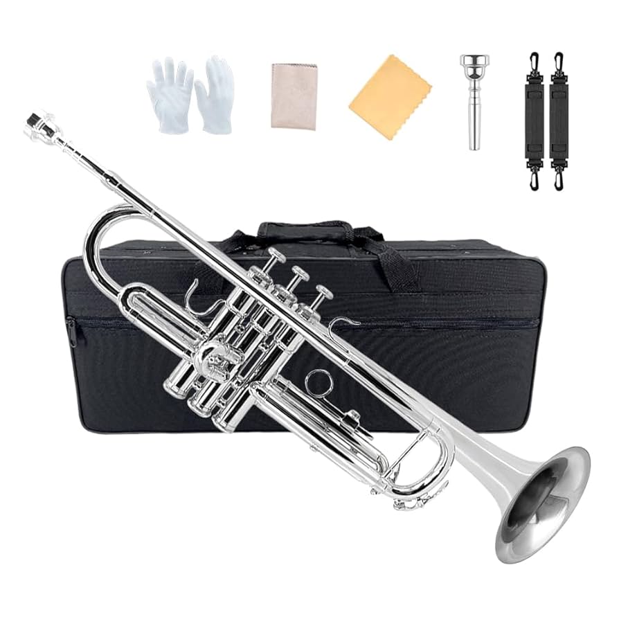 トランペット Bbトランペット シルバー マウスピース ケース付き